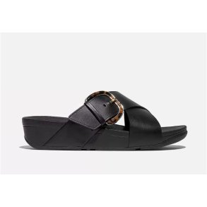 Fitflop LULU Resin Buckle Leather Cross Slides - sort JE8-090
