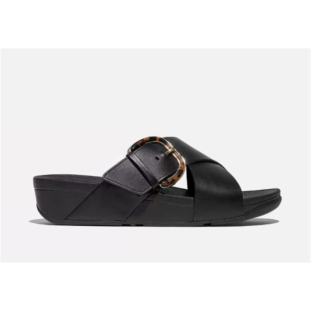 Fitflop LULU Resin Buckle Leather Cross Slides - sort JE8-090