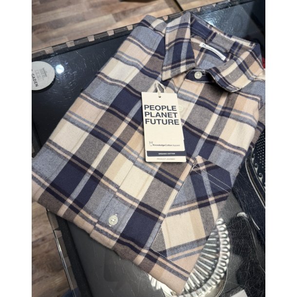 Knowledge Cotton �kologisk bomulds ternet flannel skjorte - blue check 1090196