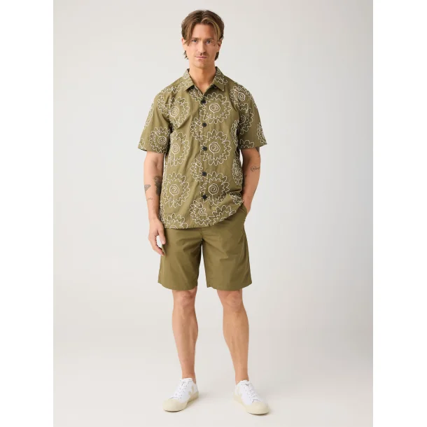 Knowledge Cotton Fig loose poplin shorts - burned olive 