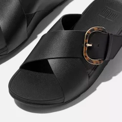 Fitflop LULU Resin Buckle Leather Cross Slides - sort JE8-090