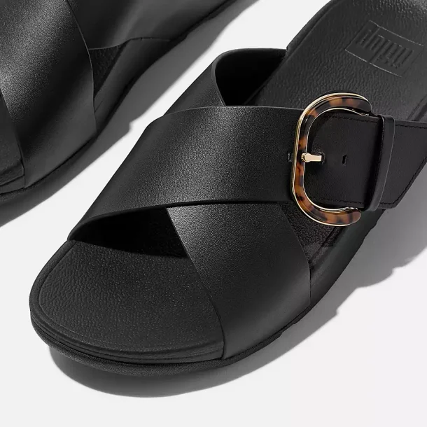 Fitflop LULU Resin Buckle Leather Cross Slides - sort JE8-090