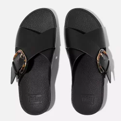 Fitflop LULU Resin Buckle Leather Cross Slides - sort JE8-090