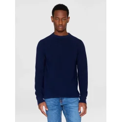 Knowledge Cotton Merino wool crew neck knit - total eclipse 