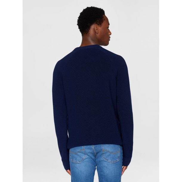 Knowledge Cotton Merino wool crew neck knit - total eclipse 