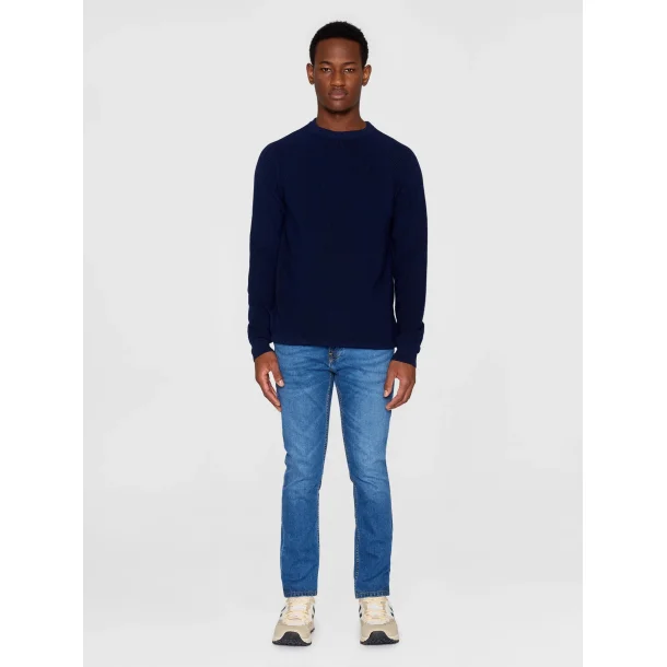 Knowledge Cotton Merino wool crew neck knit - total eclipse 