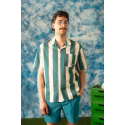 LAKOR Sport cola stripe short sleeve shirt - harbor blue